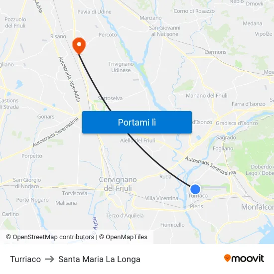 Turriaco to Santa Maria La Longa map