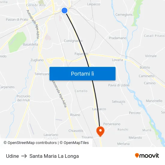 Udine to Santa Maria La Longa map