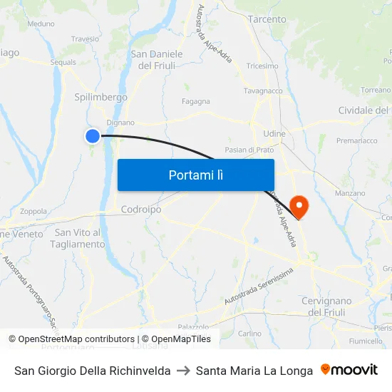 San Giorgio Della Richinvelda to Santa Maria La Longa map