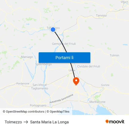 Tolmezzo to Santa Maria La Longa map