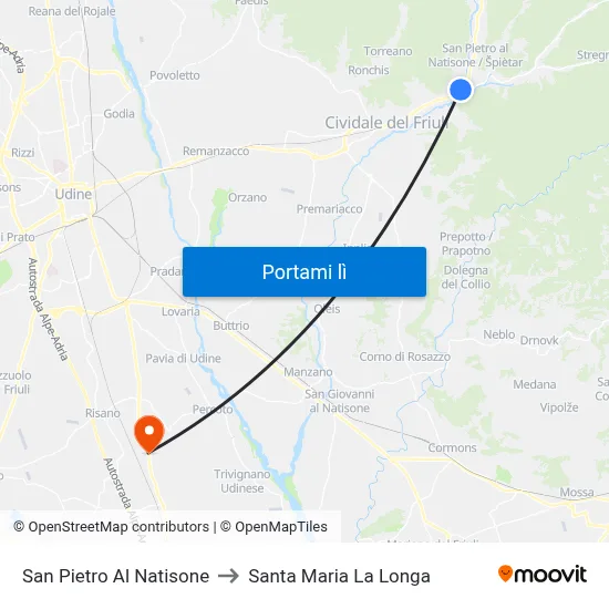 San Pietro Al Natisone to Santa Maria La Longa map