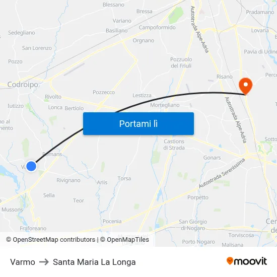 Varmo to Santa Maria La Longa map