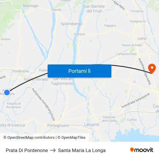 Prata Di Pordenone to Santa Maria La Longa map