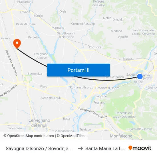 Savogna D'Isonzo / Sovodnje Ob Soči to Santa Maria La Longa map