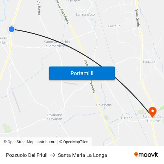 Pozzuolo Del Friuli to Santa Maria La Longa map
