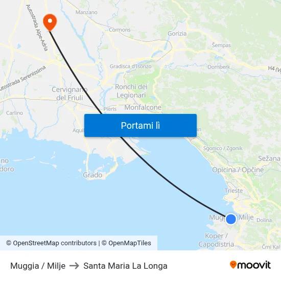 Muggia / Milje to Santa Maria La Longa map