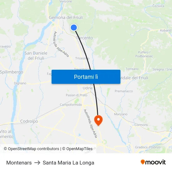 Montenars to Santa Maria La Longa map