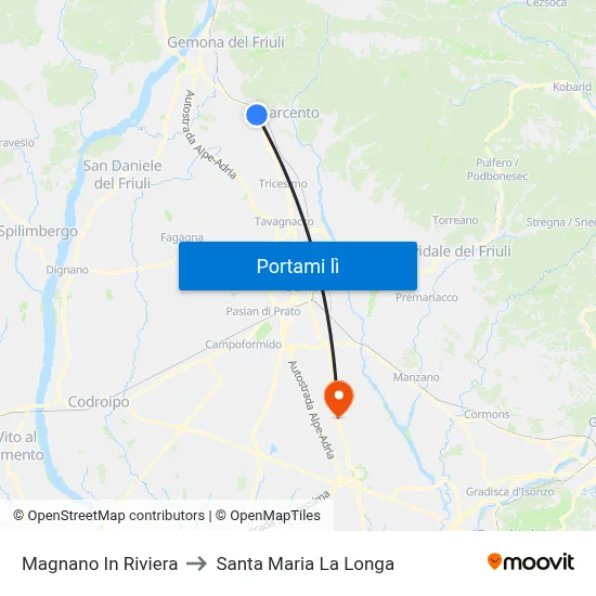 Magnano In Riviera to Santa Maria La Longa map