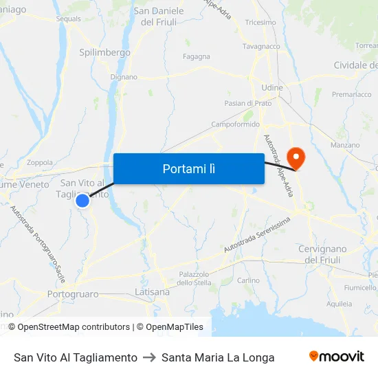 San Vito Al Tagliamento to Santa Maria La Longa map