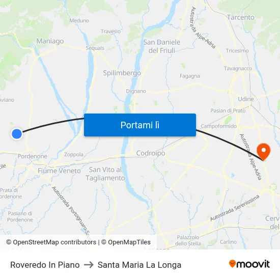 Roveredo In Piano to Santa Maria La Longa map