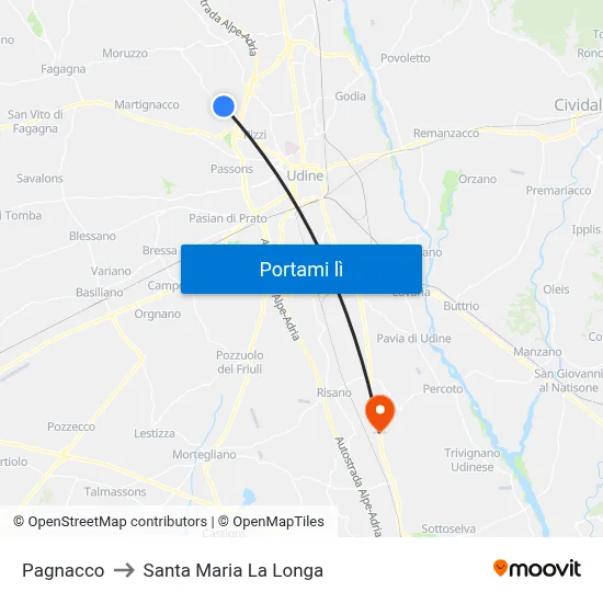 Pagnacco to Santa Maria La Longa map