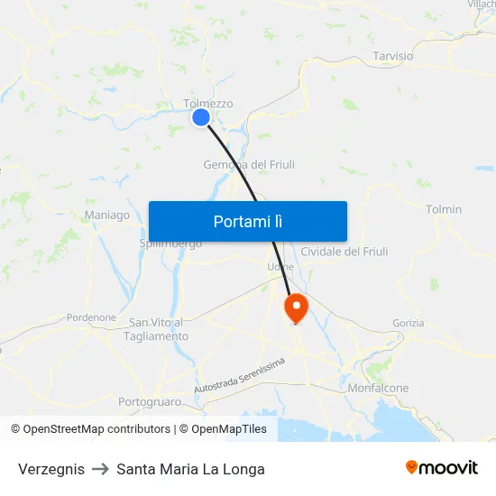 Verzegnis to Santa Maria La Longa map