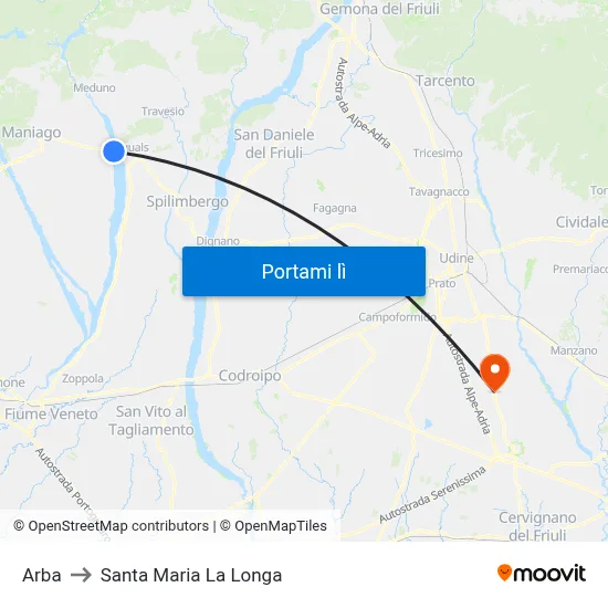 Arba to Santa Maria La Longa map