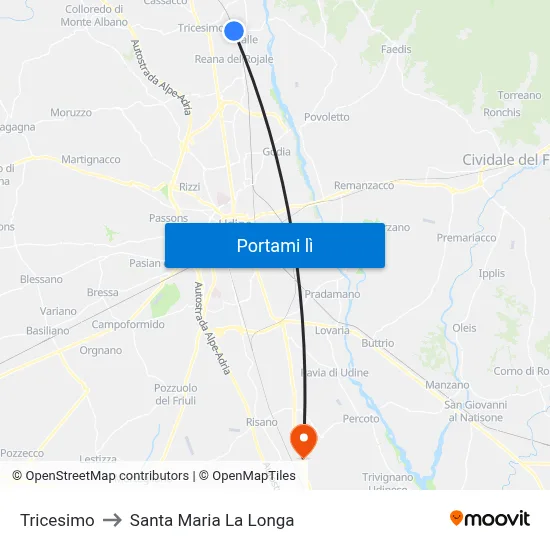 Tricesimo to Santa Maria La Longa map
