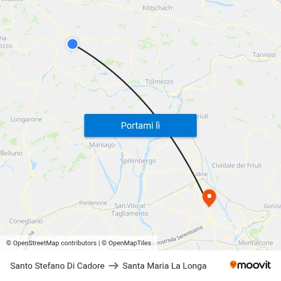 Santo Stefano Di Cadore to Santa Maria La Longa map
