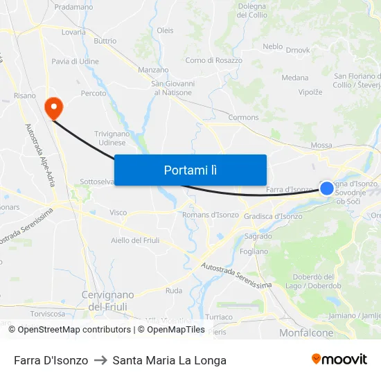 Farra D'Isonzo to Santa Maria La Longa map
