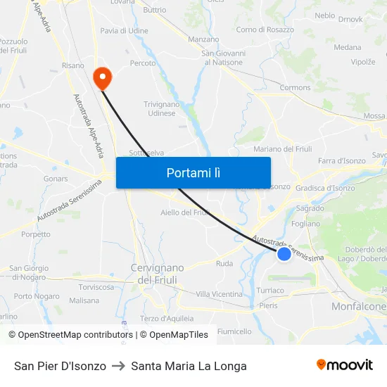 San Pier D'Isonzo to Santa Maria La Longa map
