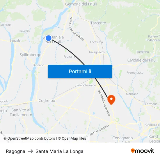 Ragogna to Santa Maria La Longa map