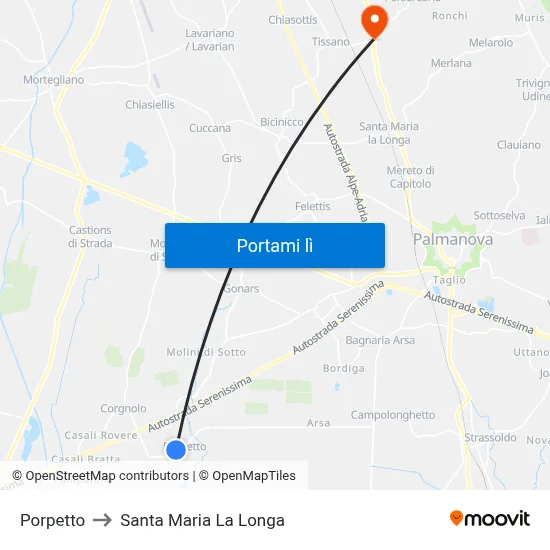 Porpetto to Santa Maria La Longa map