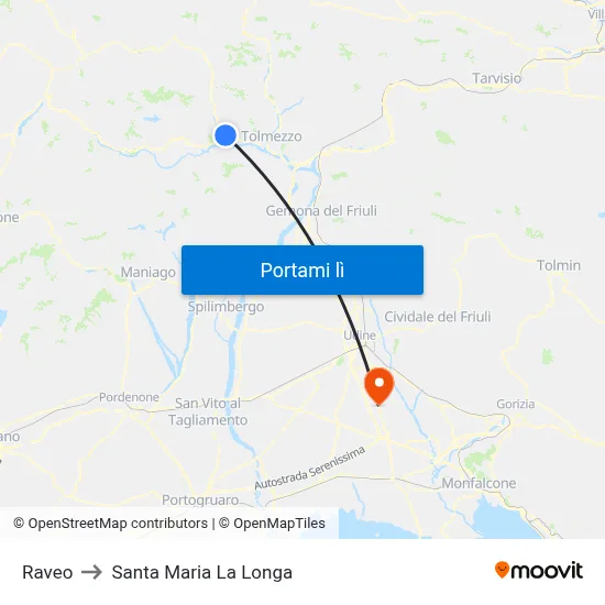 Raveo to Santa Maria La Longa map
