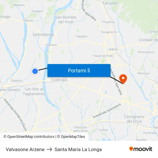 Valvasone Arzene to Santa Maria La Longa map