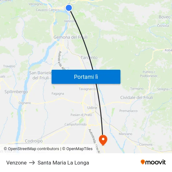 Venzone to Santa Maria La Longa map