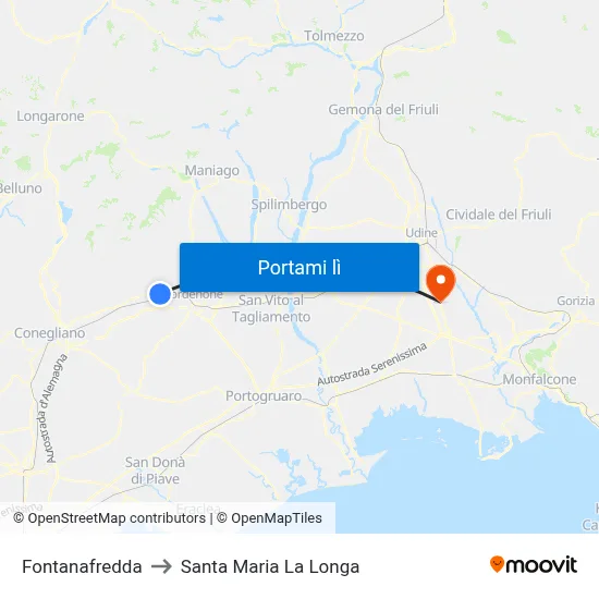 Fontanafredda to Santa Maria La Longa map