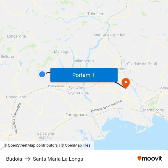 Budoia to Santa Maria La Longa map