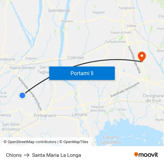 Chions to Santa Maria La Longa map