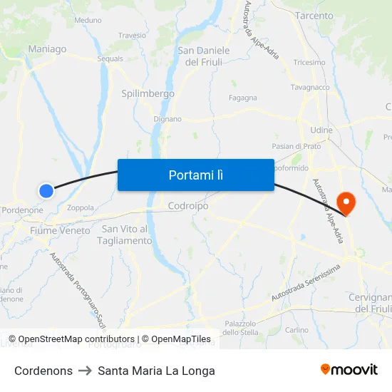 Cordenons to Santa Maria La Longa map