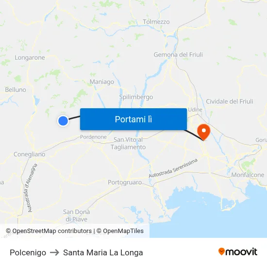 Polcenigo to Santa Maria La Longa map