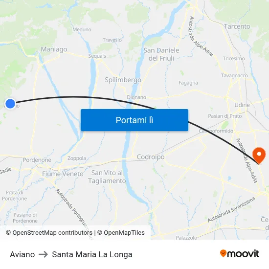 Aviano to Santa Maria La Longa map