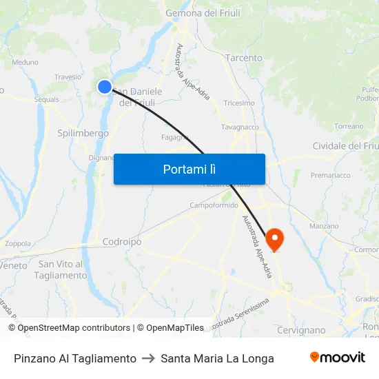 Pinzano Al Tagliamento to Santa Maria La Longa map