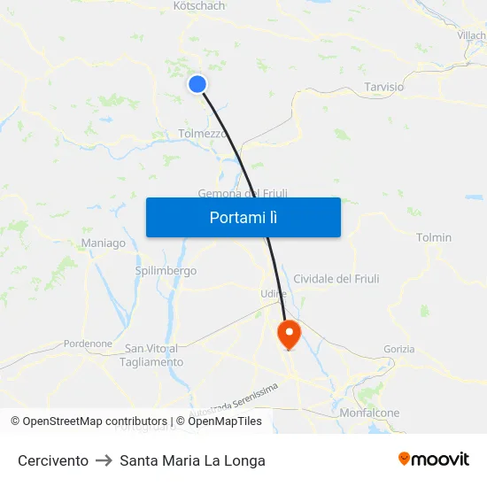 Cercivento to Santa Maria La Longa map