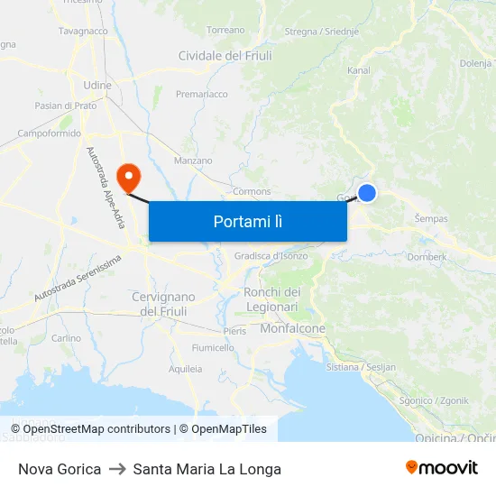 Nova Gorica to Santa Maria La Longa map