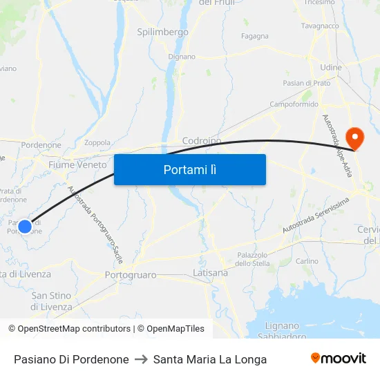 Pasiano Di Pordenone to Santa Maria La Longa map