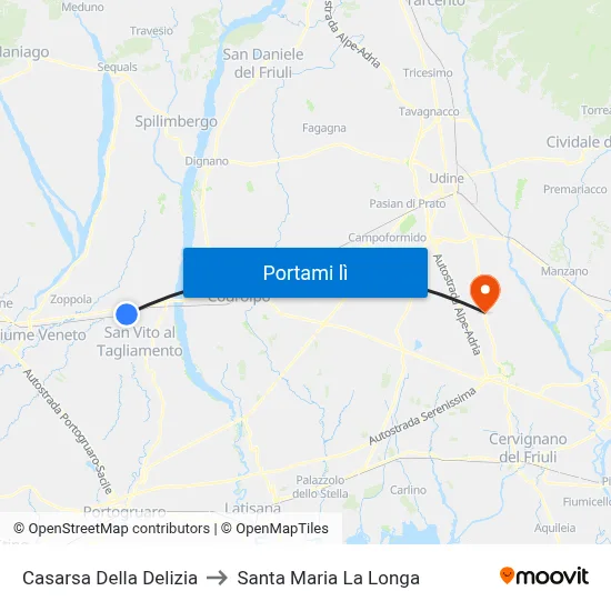 Casarsa Della Delizia to Santa Maria La Longa map