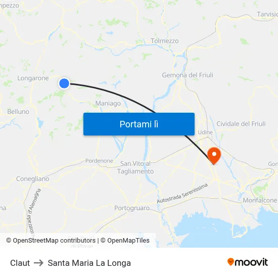 Claut to Santa Maria La Longa map