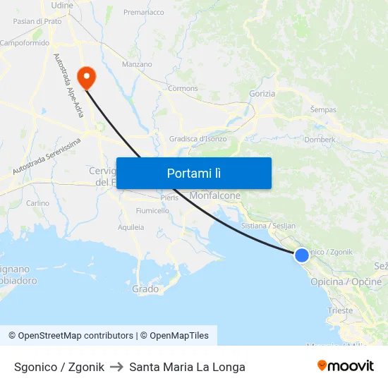 Sgonico / Zgonik to Santa Maria La Longa map