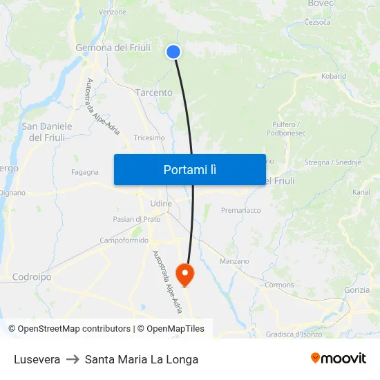 Lusevera to Santa Maria La Longa map