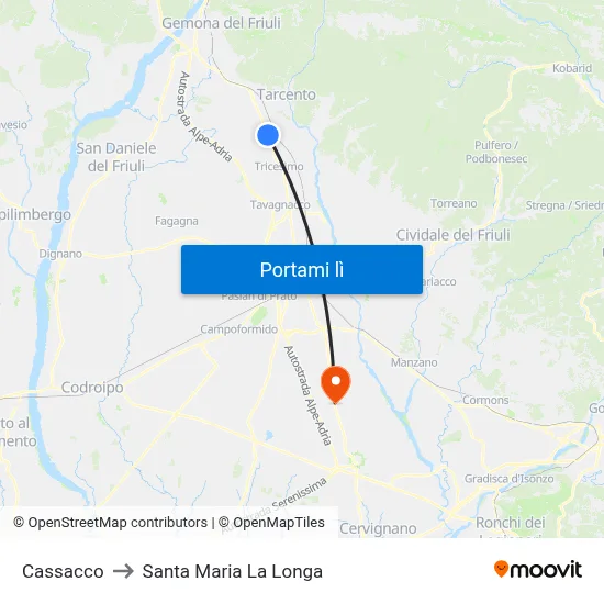 Cassacco to Santa Maria La Longa map