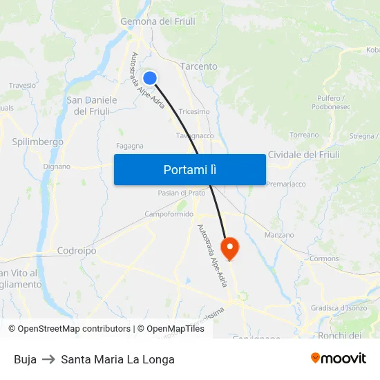 Buja to Santa Maria La Longa map