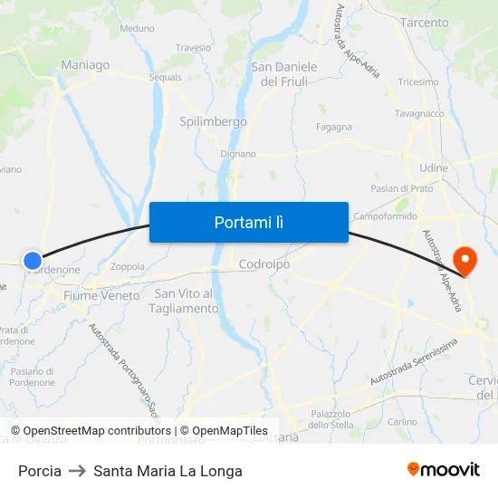 Porcia to Santa Maria La Longa map