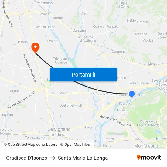 Gradisca D'Isonzo to Santa Maria La Longa map