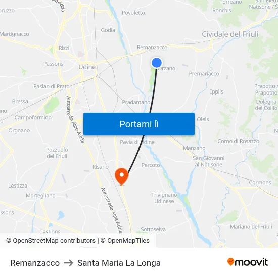 Remanzacco to Santa Maria La Longa map