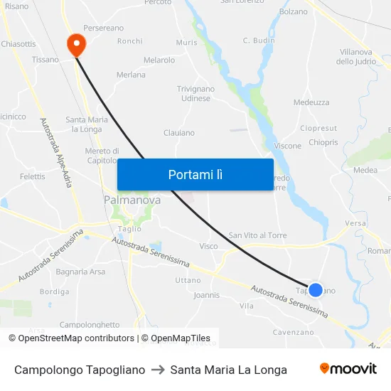 Campolongo Tapogliano to Santa Maria La Longa map