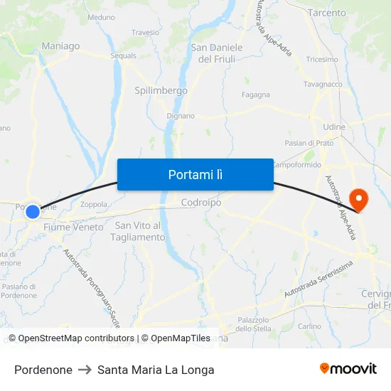 Pordenone to Santa Maria La Longa map