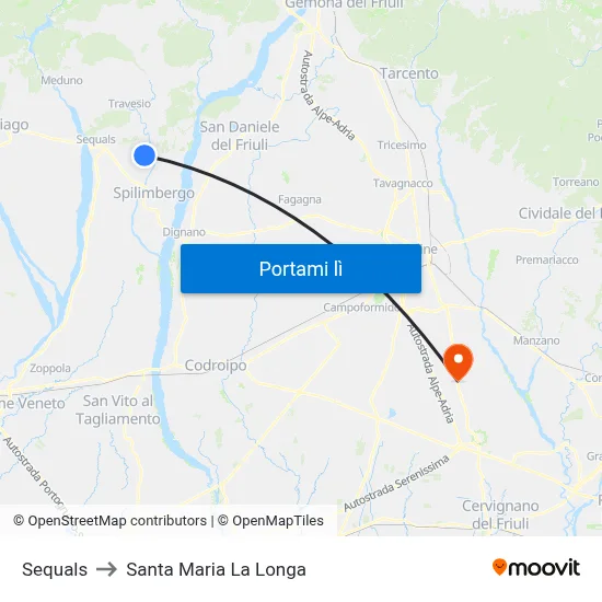 Sequals to Santa Maria La Longa map