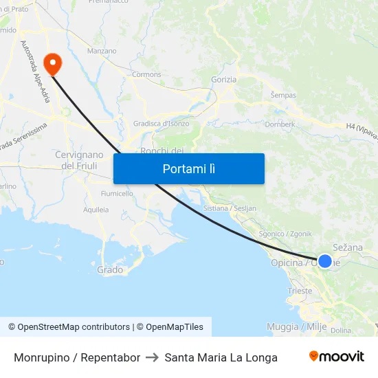 Monrupino / Repentabor to Santa Maria La Longa map