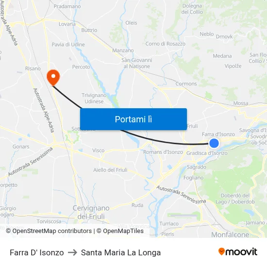 Farra D' Isonzo to Santa Maria La Longa map